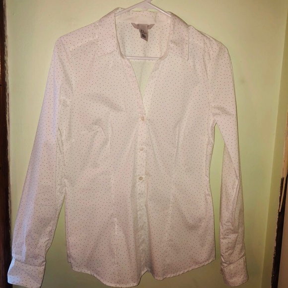 H&M Tops - White/Black Polka Dot button up blouse